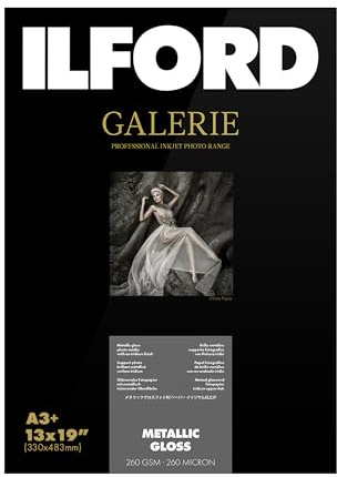 ILFORD Galerie 13x90” (50 Sheets) Metallic Gloss with Iridium Finish, Instant Dry Archival Photo Inkjet Paper 10.5mil / 260gsm for Dye and Pigment Ink Printers, Made in Germany