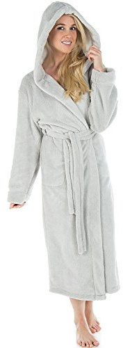 CelinaTex Samos Bademantel Kapuze Damen Herren XS grau Sherpa-Fleece Morgenmantel wadenlang Saunamantel Unisex