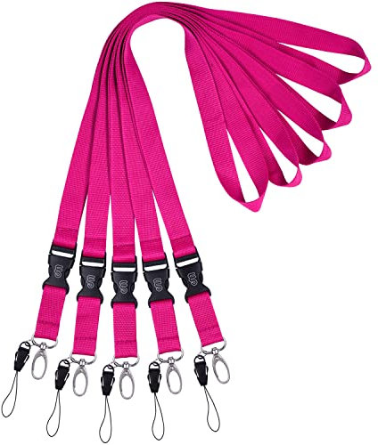 Wisdompro Schlüsselband Lang 5 Stück, Abnehmbarer Schlüsselbänder mit Schlüsselanhänger Clip Haken, Lanyard für Ausweise, Schlüssel (Heißes Rosa)