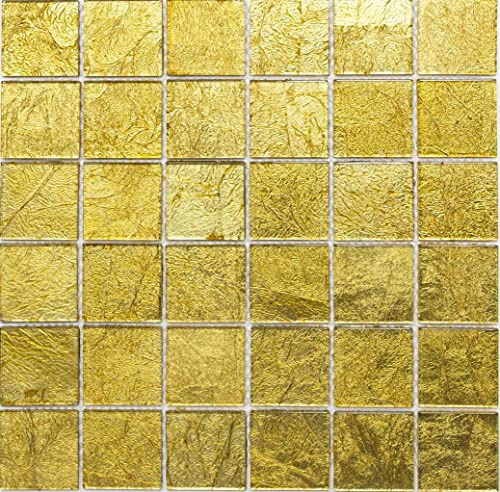 Glasmosaik Quadrat Crystal uni gold Struktur Transluzent Transparent 3D, Mosaikstein Format: 48x48x4 mm, Bogengröße: 300x300 mm, 1 Bogen/Matte