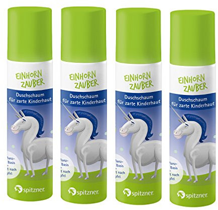 Spitzner Duschschaum Kinder Einhornzauber 75 ml (4er Pack) | verzaubernd grüne Schaumdusche mit Apfelduft | sanft reinigender Schaum für sensible Haut | 100% vegan