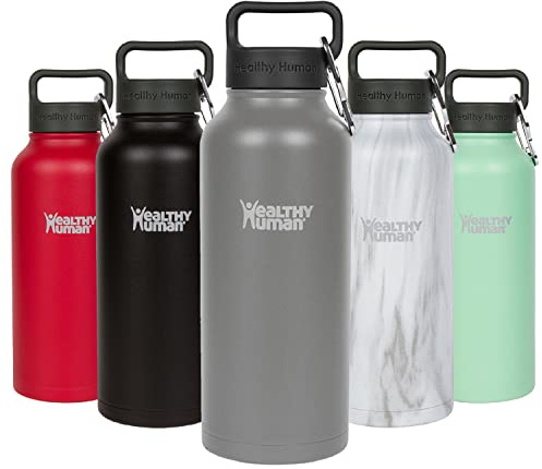 Healthy Human Water Bottle - Cold 24 Hours, Hot 12 Hours. Vacuum Insulated Stainless Steel Double Walled Thermos Flask with Carabiner & Hydro Guide - Slate Gray - 32 oz / 950ml