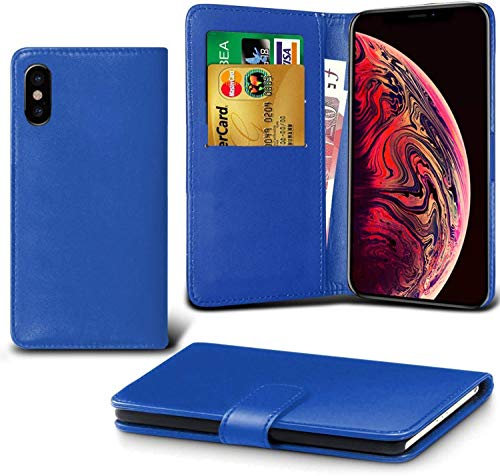 DN-TECHNOLOGY iPhone X Case, iPhone XS Case, iPhone X/XS Cover, [PU Leather Flip Case] [Book Wallet Case] [Card Holder Case] [Shockproof Case] (iPhone X/XS, BLUE)