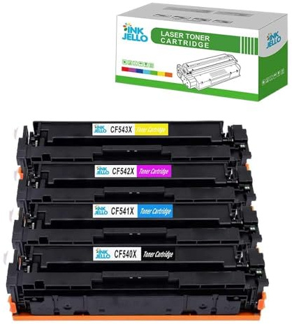 InkJello Compatible Toner Cartridge Replacement for HP M254dw M254nw MFP M280nw MFP M281fdn M281fdw M254dnw M281fw CF540X CF541X CF542X CF543X 203a 203x (Black,Cyan,Yellow,Magenta 4-Pack)