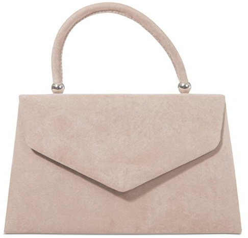 Purple Possum Damen Clutch Handtasche aus Wildlederimitat, konvertierbarer Riemen, rechteckig, Nude Beige Taupe, S