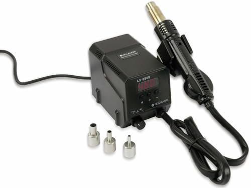 DAYTOOLS Heißluft-Lötstation LS-8908 mit LED-Display - Elektronisch geregelte 500°C Lötstation - Stufenlose Temperaturregelung, regelbare Luftmenge - Energiesparender Sleep-Modus - Gut ablesbares