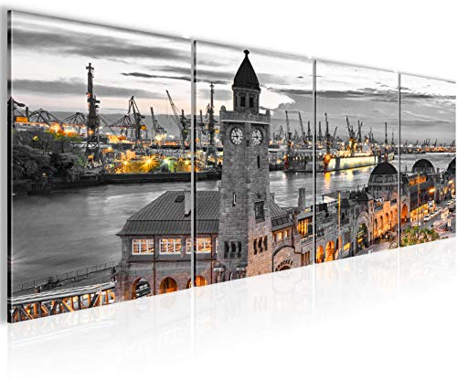 Runa Art Bilder Set 4 Teilig Hamburg Wandbilder XXL Wohnzimmer Schlafzimmer 160 x 50 cm Grau Modern 603046b