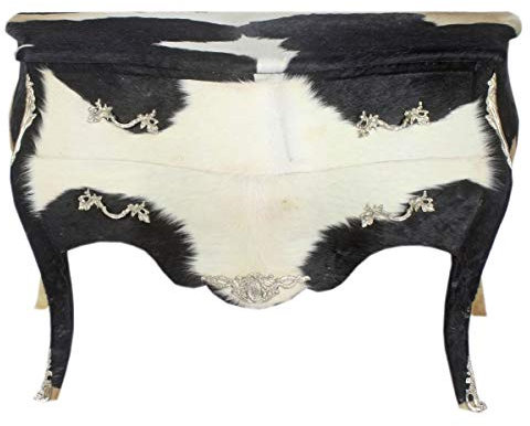 Casa Padrino Barock Kuhfell Kommode Schwarz/Weiß mit silbernen Metallapplikationen 120 cm - Antik Stil Möbel