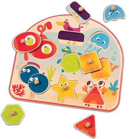 B. Toys Tiere B.Toys Sea Treasures-Steckpuzzle Meerestiere aus Holz, 8 Puzzleteile, 26x23,5x2,3cm, geeignet für Kinder ab 18 Monaten