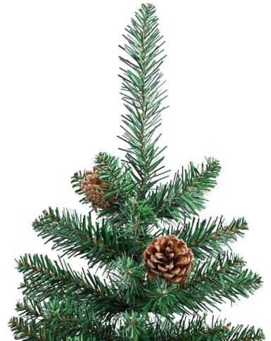 vidaXL Albero di Natale Decorazione Natalizia Addobbi Feste Abete Sintetico Festoni Ornamenti Sottile con Legno Vero e Pigne Verde 150cm PVC