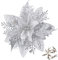 GL-Turelfies 12 fiori di Natale glitterati 15 cm, con 12 clip di Natale artificiali a forma di stella di Natale, per albero di Natale, decorazioni per albero di Natale (Argento)