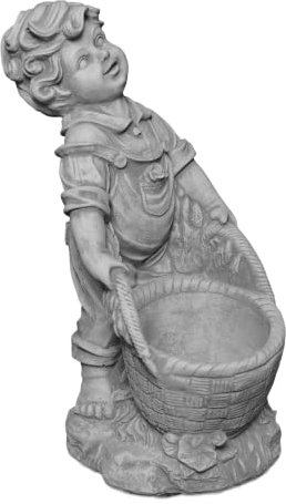 gartendekoparadies.de Junge mit Pflanzkorb Pflanzgefäß aus Steinguss, H. 45 cm, 1 Liter, 13 kg, Grau, frostsicher für Außenbereich