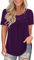 Uusollecy Tunika Damen, Rundhals Spitze Einfarbig Kurzarm Blusen, Casual Lose Tuniken T-Shirt Oberteile Tops Für Frauen Teen Girls Lila XXL