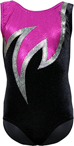 GymStern Gymnastikanzug Turnanzug Modell Java Spezial Samt & Glitzerlycra Kurzarm Turnbody, Größe:134-140, Farbe:Samt Schwarz - Pink