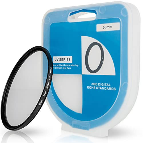 Filtro UV con Estuche, Ø 58 mm, para cámaras de Diferentes Marcas, Filtros de Cristal para el Objetivo de la cámara, Bloquea Rayos ultravioletas, Funda Protectora, Filtro fotográfico UV