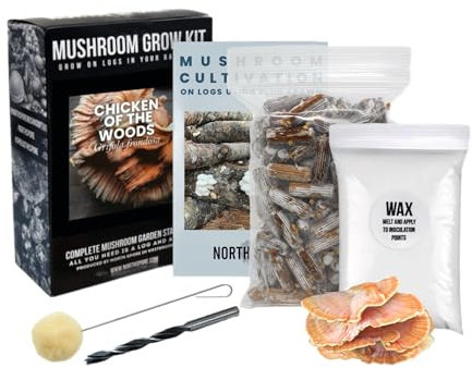 North Spore Chicken of the Woods Mushroom Log Kit, Outdoor DIY Mushroom Kit, Easy & Fun Wellness Hobby, Includes 100 Count Mushroom Plugs for Logs, Made in USA, Culinary Mushrooms, Medicinal Mushrooms