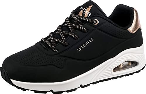Skechers Uno - Shimmer Away, Zapatillas de Deporte Mujer, Black Durabuck Rose Gold Duraleather Trim, 37.5 EU