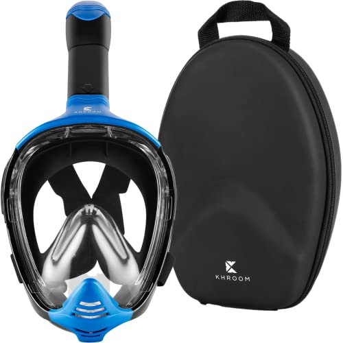 Khroom Schnorchelmaske für Erwachsene & Kinder | TÜV geprüfte Vollgesichtsmaske CO₂ sicher | Tauchermaske mit Easy-Breath System | Anti-Beschlag | inkl. Tragetasche (Blau S/M+Case)