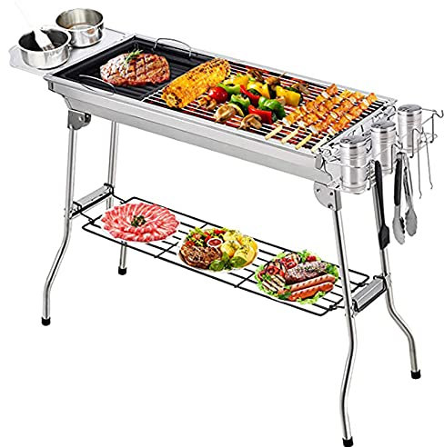 Edelstahl Tragbarer Holzkohlegrill Klappbar Standgrill BBQ Barbecue Großer Grill 710X330x730 Mm Edelstahl Camping Grill Klappgrill Edelstahl Holzkohlegrill Für 5-18 Camping Garten Party Barbecue