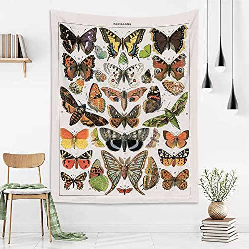 LB Schmetterling-Wandteppich, Motten-Wandbehang, bunt, verschiedene Schmetterlinge, Wandteppich für Schlafzimmer, ästhetisch, Vintage, Beige, Dekoration, 101x152 cm