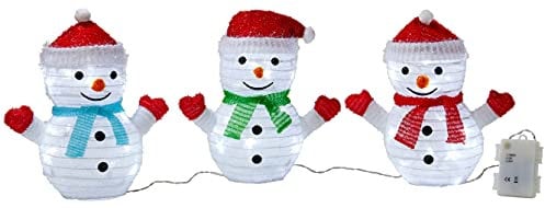 Northpoint Mini 3er Set LED Schneemann Weihnachtsdeko 20cm hoch mit 45 integrierten kaltweiße LEDs zusammenfaltbar für Innen und Außen Gartendekoration Winterdekoration