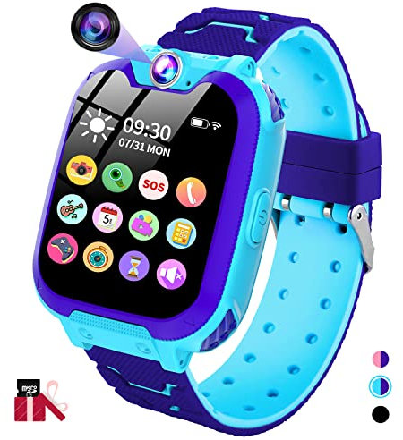 JUBUNRER Smartwatch Kinder Spiele, MP3, Apel, Kinderuhr Mädchen Jungen mit Touchscreen Kamera Alarm SOS Video Taschenrechner Kalender mit SD Card Geburtstagsgeschenk Kinder 3-12 Jahre