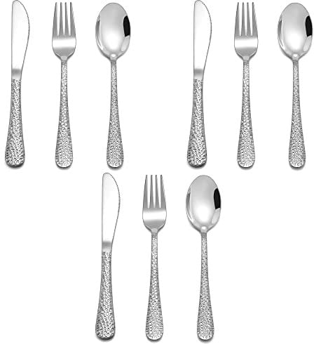 Joyfair Kids Cutlery Set, 9-Piece Stainless Steel Children Utensils Set, Hammered Toddler Flatware Silverware Include 3 Forks, 3 Spoons, 3 Safe Knives, Small Size & Healthy, Dishwasher Safe
