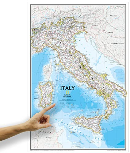 ORBIT Globes & Maps - Italien Landkarte, Kartenbild von National Geographic - Landkarte classic, Aktuell 2019, 59 x 87 cm, englisch