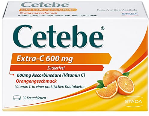 Cetebe Extra-C 600 mg - Nahrungsergänzungsmittel mit hochdosiertem Vitamin C, Ascorbinsäure - mit Orangengeschmack - 1 x 30 Kautabletten