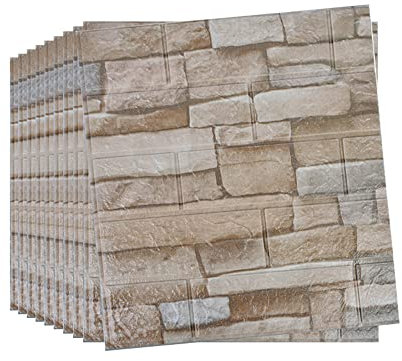 10 PCS 3D Brick Wallpaper, 35×38 DIY Self Adhesive Wall Tiles, Waterproof,Masonry Effect, Home Decoration, 3D Wall Panel,Suitable for Kitchen, Bathroom, Living Room (Roman Grey)