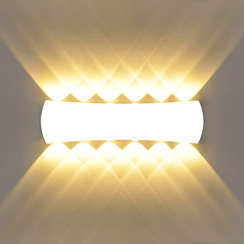 KAWELL 12W Modern Wandlampe LED Wandleuchte Up Down Aluminium Wandbeleuchtung Innen Außen Wasserdicht IP65 für Schlafzimmer Badezimmer Treppen Veranda Flur Korridor Wohnzimmer, Weiß 3000K