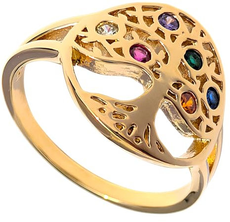 Bague Arbre de Vie Plaqué Or 18 carats et Oxydes Zirconium - Taille 58 - Femme