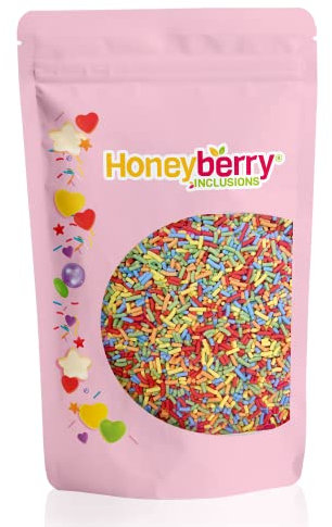 Regenbogen Stränge Streusel 200g - Natürliche Essbare Streusel Tortendeko - Streudekor, Zuckerstränge, Zuckerstreusel Perfekt zum Verzieren von Kuchen, Muffins und Desserts - Hergestellt in der EU