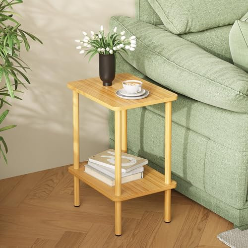 APICIZON Beistelltisch Holz, 2 Tier Nachttisch Schmal, 40x30x52cm, Beistelltische Klein mit Stauraum, Beistelltische Schmal für Wohnzimmer, Schlafzimmer, Balkon, Einfache Aufbau, Natur
