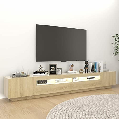 Homgoday Mueble de TV con luces LED, juego de 3 piezas, aparador de centro de entretenimiento, consola de TV moderna, mueble de alta fidelidad, mueble de sala de estar, roble Sonoma, 260 x 35 x 40 cm