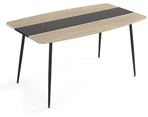 Mondeer Table à Manger, Table de Cuisine avec Patins Antidérapants Ajustables Moderne pour 4-6 Personnes, Salle à Manger, Cuisine et Salon, W150 x H76,5 x D85 cm, Chêne