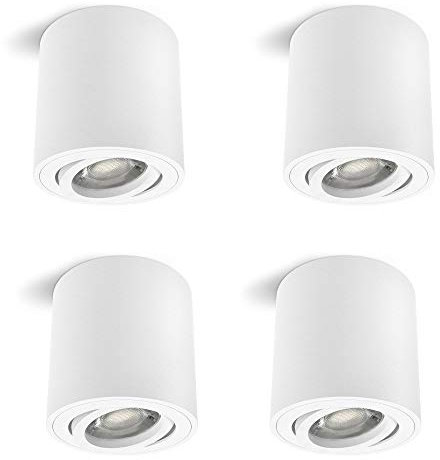 linovum 4 Stück CORI Aufputz Decken Spot weiß dimmbar mit LED GU10 Birne neutralweiß 6,5W 230V - Aufbauleuchte schwenkbar Ø80x84mm