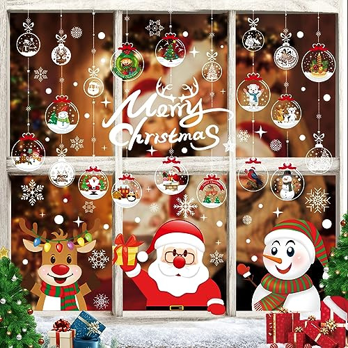 256 Stück Fenstersticker, Doppelseitige Wiederverwendbare Statisch Haftende PVC Aufkleber für Glasfenster - Weihnachten Dekoration (8 Blatt, 20x30cm) (B)