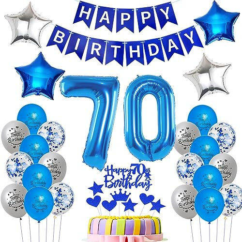 Luftballons 70 Geburtstag Mann deko blau, Geburtstagsdeko 70 Jahre Mann Dekoration, Ballon 70. Geburtstag Männer blau, Deko 70. Geburtstag Luftballons,Tortendeko 70. Geburtstag Mann kuchen deko