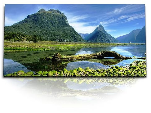 Paul Sinus Kunstdruck Bilder 120x60cm Milford Sound Neuseeland Landschaft Fluss Berge