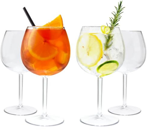 WUITOKI Gin Tonic Lot de 4 verres à ballon, à cocktail, en plastique, passent au lave-vaisselle, incassables, sans BPA, pour cocktails et boissons gazeuses