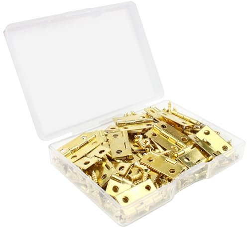 Aroidful 50 Pièces Mini Charnières Modelisme, 18x15 mm Petite Charniere Laiton Inox Durable et Robuste Charniere Porte Invisible pour Boîte Coffre à Bijoux Cabinet Tiroirs Pianos avec 200 Vis - Or