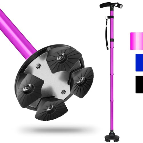 Klappbarer Hund mit LED-Licht für Senioren, Einstellbarer Fußrohr für das Gleichgewicht, Stock für Senioren mit Griff Kissen T und Basis Quad schwenkbar