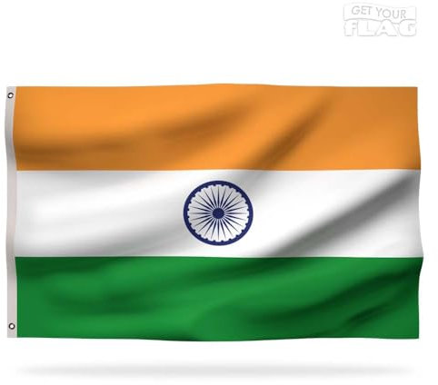 Drapeau de l'Inde Premium 150x90cm - Drapeau Indien Résistant et de Haute Qualité avec 2 œillets métalliques - Soyez fier de vos couleurs !