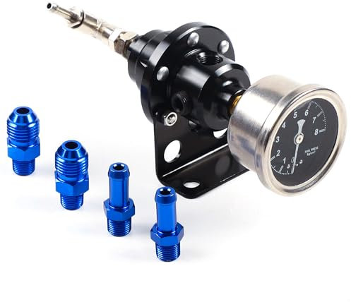 Fuworance Fuel Pressure Regulator Universal Adjustable Fuel Oil Pressure Regulator Valve with Gauge Kit Car Pressure Gauge Black