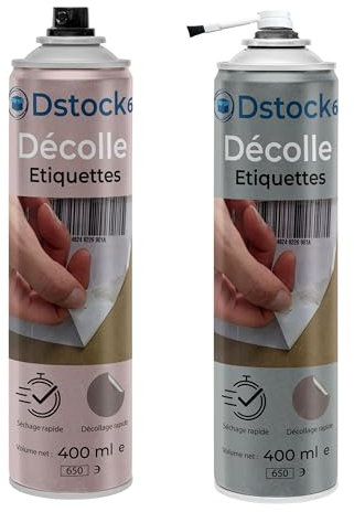DSTOCK60 - Etikettenentferner, 400 ml, 2 Stück mit und ohne Pinsel, Aerosol – Spray zum Abziehen von Etiketten, Klebstoffen und Rückständen schnell