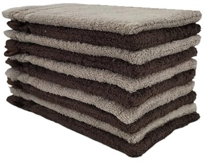 kidparadise Gants de Toilette Taille 14x22 cm 100% Coton - Lot de 10 Gants de Toilette Beige-Marron
