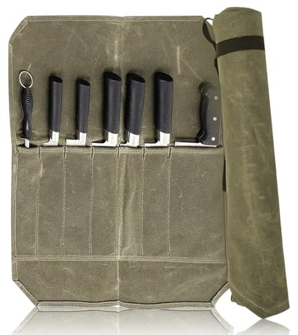 Nizirioo Borsa Porta Coltelli, Borsa Per Coltelli, Borsa Porta Coltelli Da Chef Borsa Portacoltelli In Tela Cerata, Rotolo Portacoltelli Con 7 Fessure, Chef Rotolo Di Coltello Per Cuoco E Coltelli