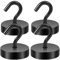 Neosmuk Magnethaken, 30kg Extra Starke Magnetische Haken für Camping, Werkstatt, Spind, Kleiderhaken mit Neodym Magnet für Outdoor und Kreuzfahrt Zubehör, Schwarz,4er-Pack
