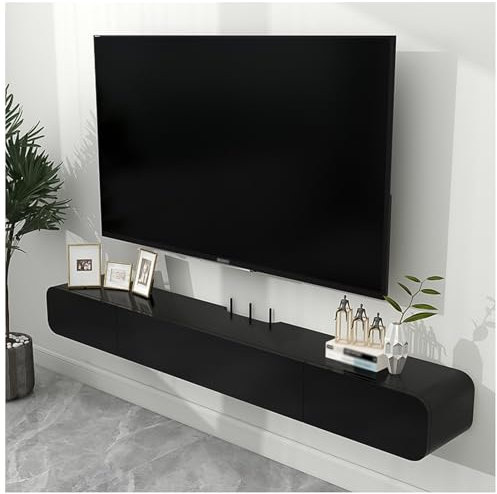 PetterShop Schwebendes TV-Regal, Entertainment Center Wandbefestigte Medienkonsole, Für Kabel-Box/Spielkonsole Streaming Media Equipment (Color : Schwarz, S : 180cm)